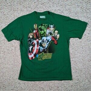 Marvel Avengers Assemble T-Shirt Mens LARGE Superhero Green Comic Book Tee